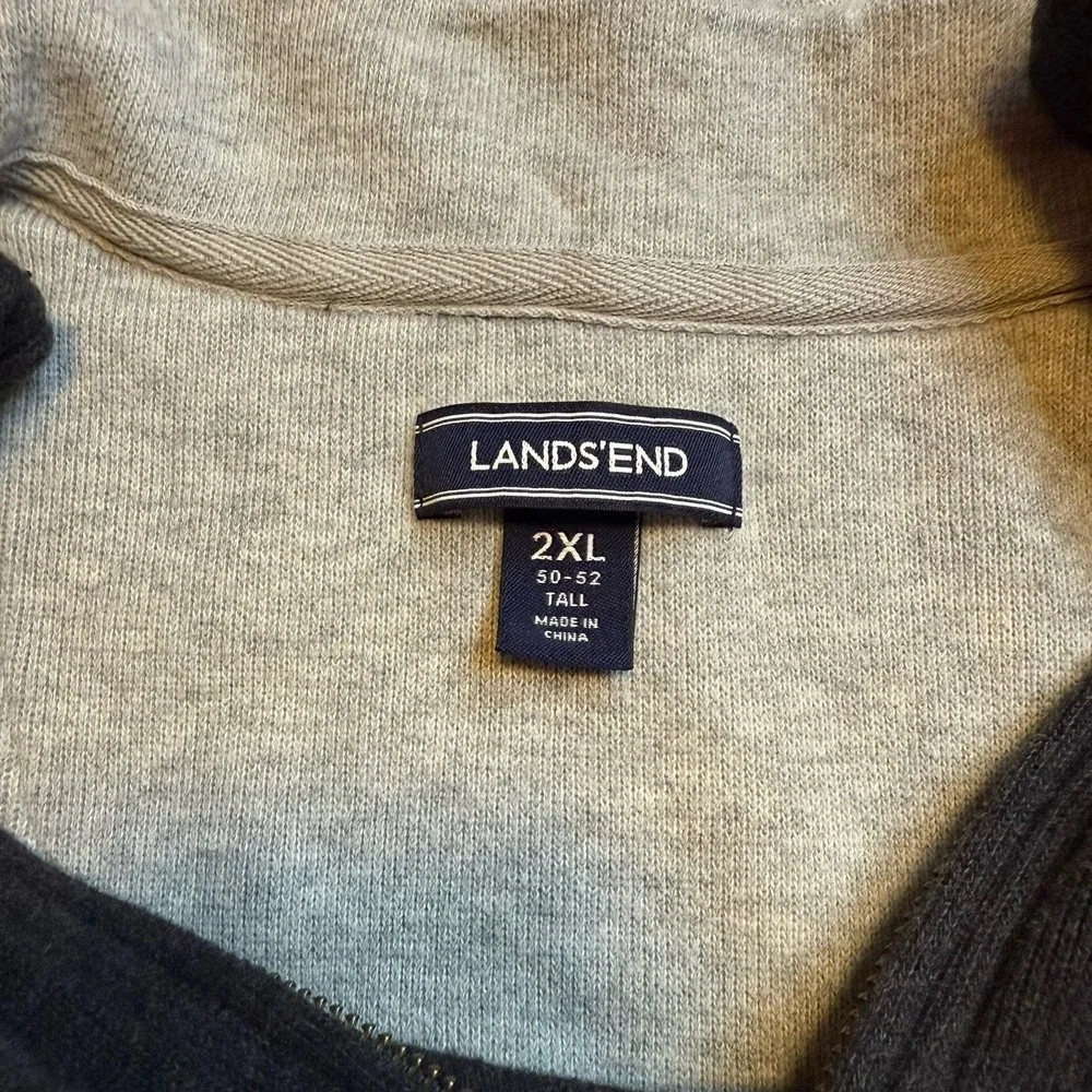 Lands End Sweater Pullover Mens 2XL Gray 1/4 Zip Knit Casual‎ Adult Long Sleeve